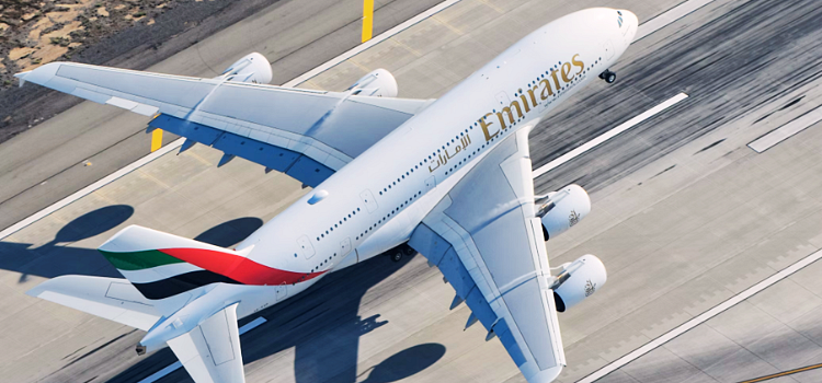 Emirates flight landing on runway